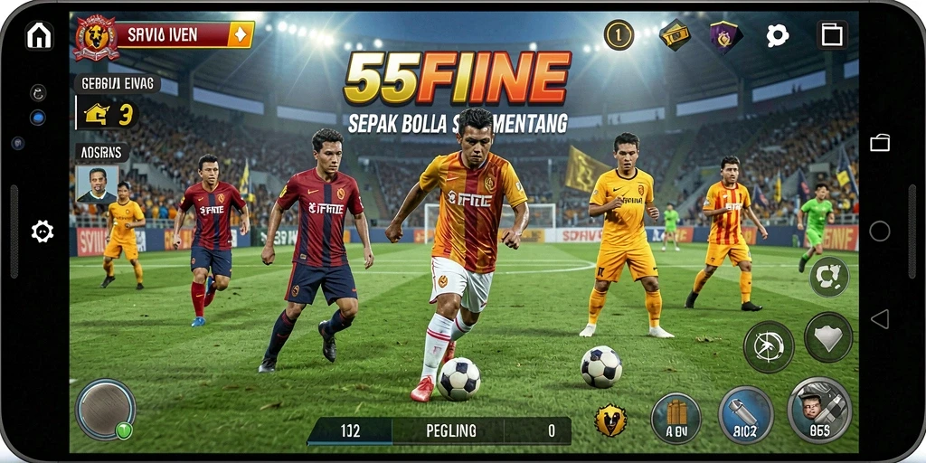 Tampilan gameplay menarik dari 55FIVE menampilkan aksi sepak bola yang mendebarkan.