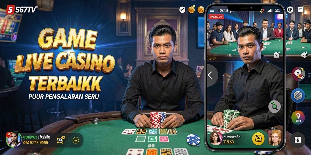 Tampilan layar utama 567TV dengan dealer dan permainan Live Casino.