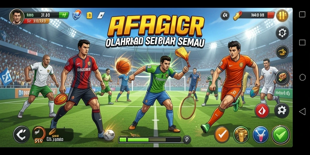 Screenshot utama AFAF menunjukkan aksi penuh semangat dalam pertandingan olahraga.