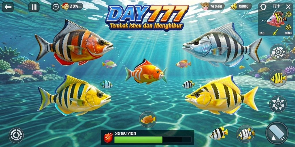 Tampilan gameplay DAY777 yang menarik dan penuh warna.