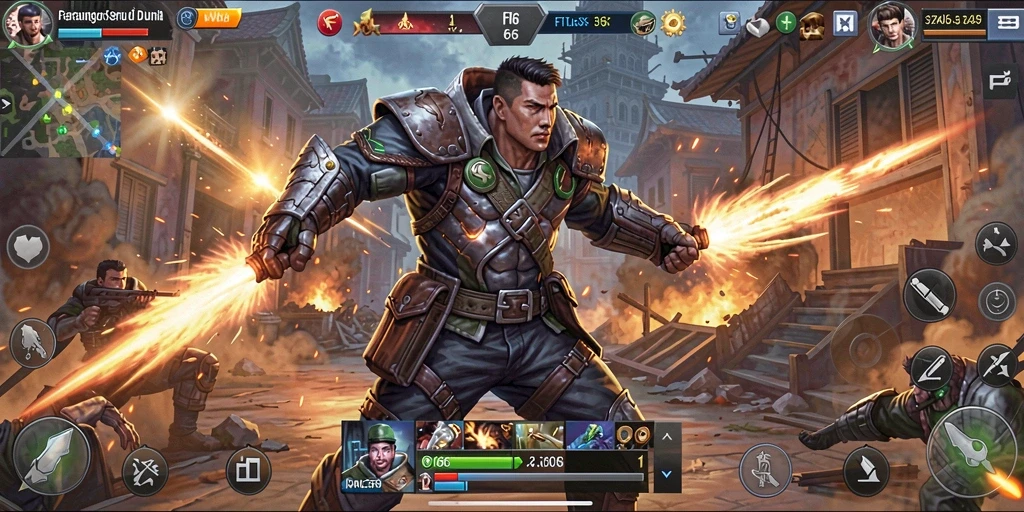 Tampilan gameplay FW66 yang seru saat karakter bertarung di arena.