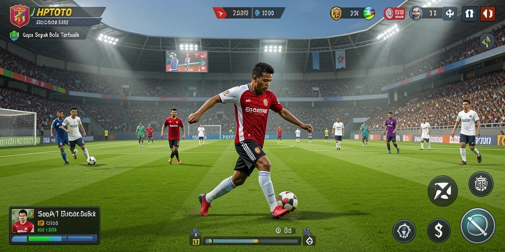 Tampilan utama gameplay HPTOTO dengan aksi sepak bola yang seru.
