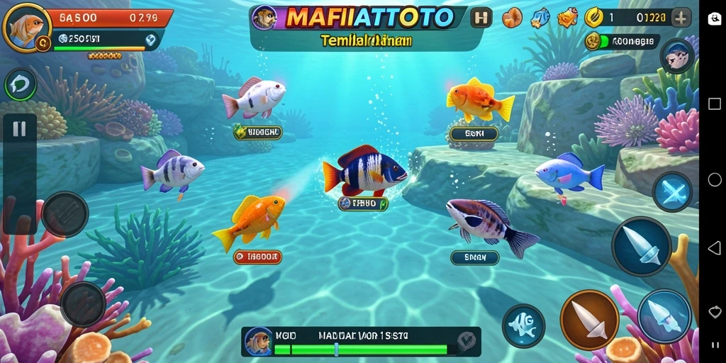 Screenshot gameplay MAFIATOTO menampilkan aksi seru menembak ikan.