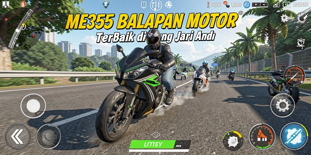 Tampilan gameplay balapan motor yang mendebarkan dan realistis.