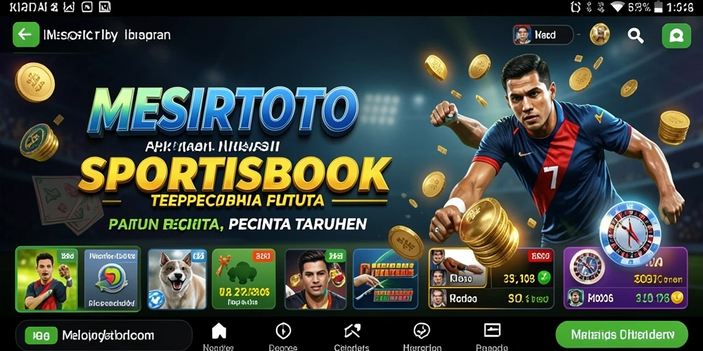 Tampilan utama aplikasi MESIRTOTO dengan pilihan taruhan olahraga.