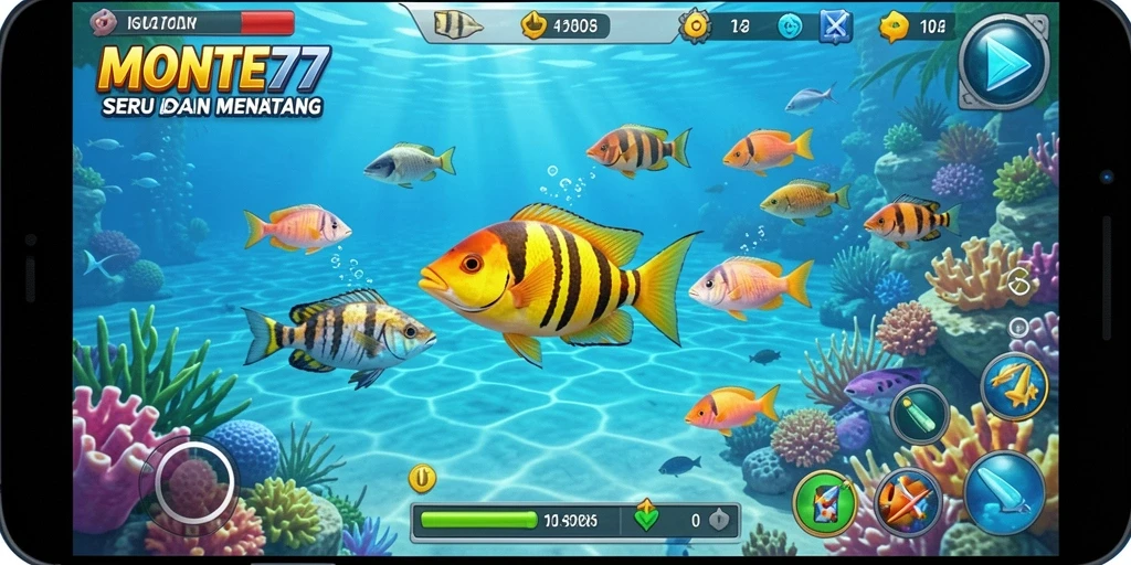 Tampilan gameplay Tembak Ikan yang seru dan menantang di MONTE77.