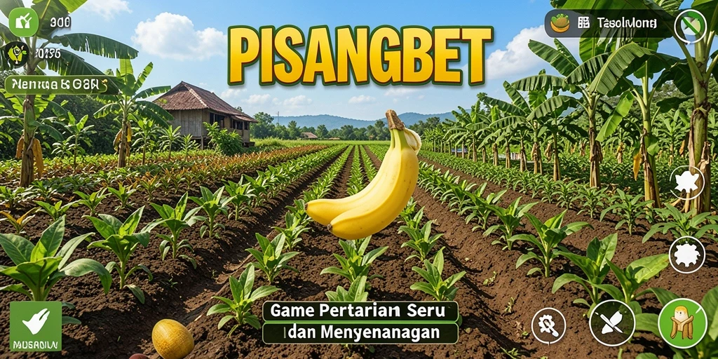 Tangkapan layar gameplay PISANGBET yang menunjukkan kebun yang subur dan berwarna-warni.