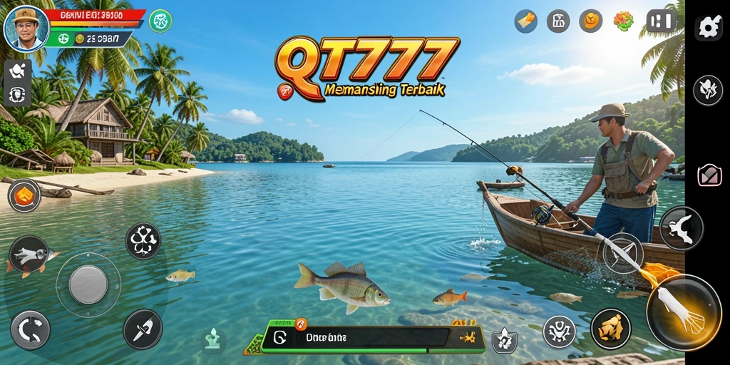 Tampilan gameplay seru saat memancing ikan di laut.
