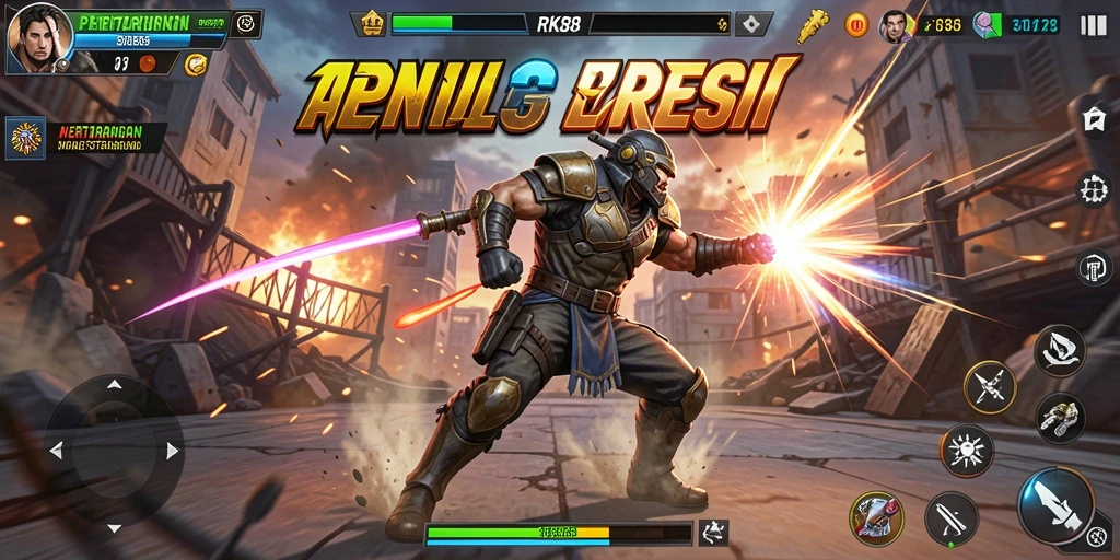 Tampilan gameplay RK88 menampilkan pertarungan karakter dengan efek spektakuler.
