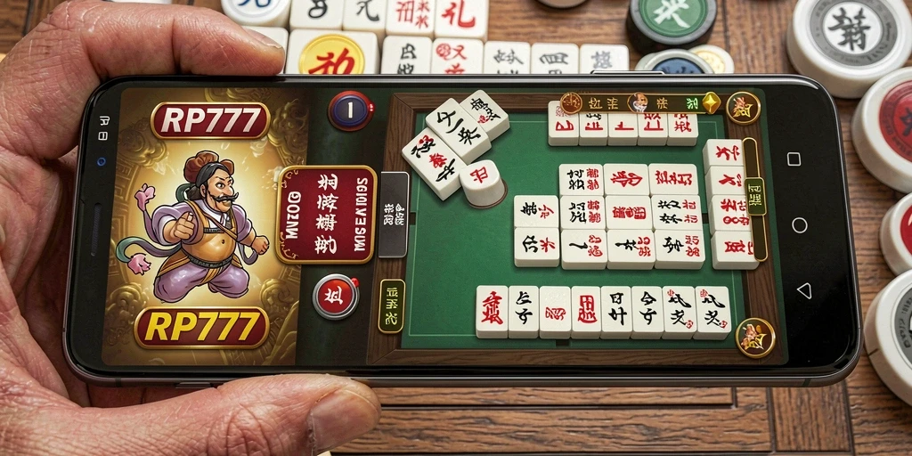 Screenshot menampilkan gameplay seru RP777 dengan ubin Mahjong yang berwarna-warni.