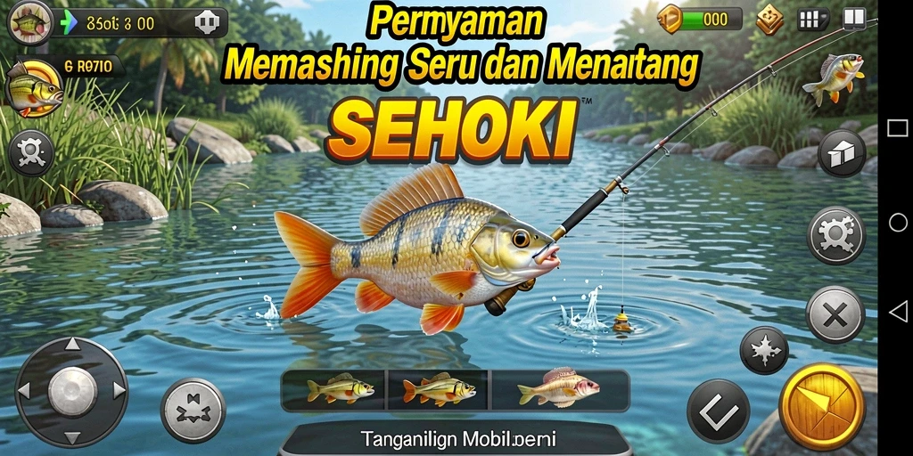 Tampilan gameplay SEHOKI menunjukkan pengalaman memancing yang seru.