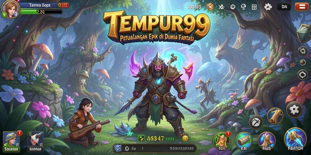 Tangkapan layar utama TEMPUR99 menampilkan aksi petualangan seru.