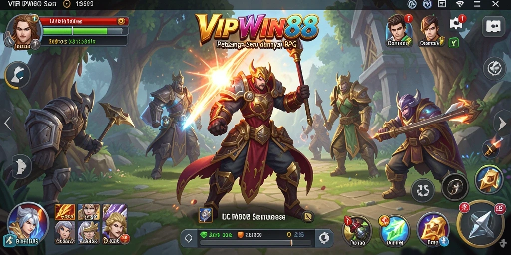 Screenshot gameplay VIPWIN88 yang menampilkan pertarungan epik dalam dunia RPG.